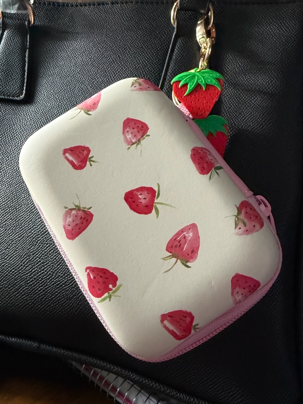 Strawberry Print White Bag Charm - Unbranded
